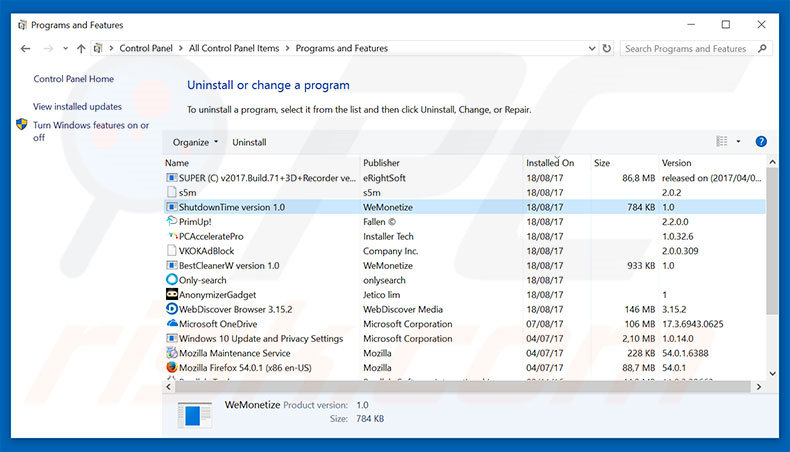 desinstalar el adware ShutDownTime del Panel de control