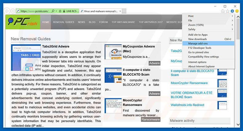 desinstalar el software publicitario You may have suspicious activity desde Internet Explorer paso 1