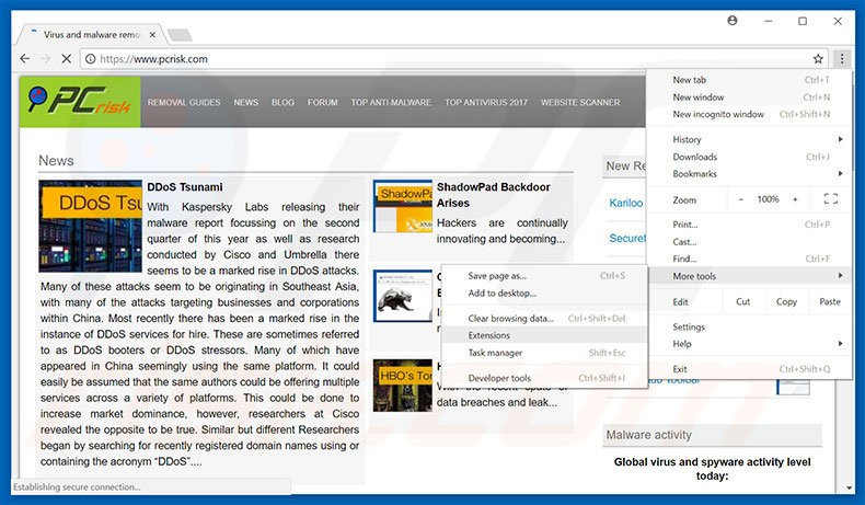 Eliminando los anuncios de Suspicious Incoming Network Connections de Google Chrome paso 1