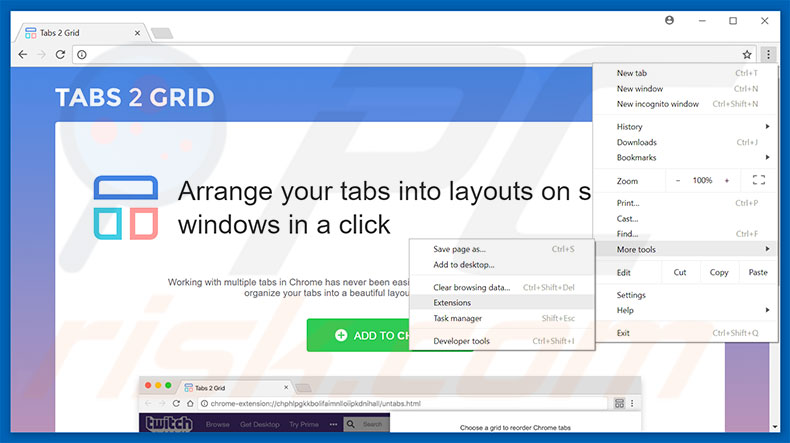 Eliminando los anuncios Tabs2Grid de Google Chrome paso 1