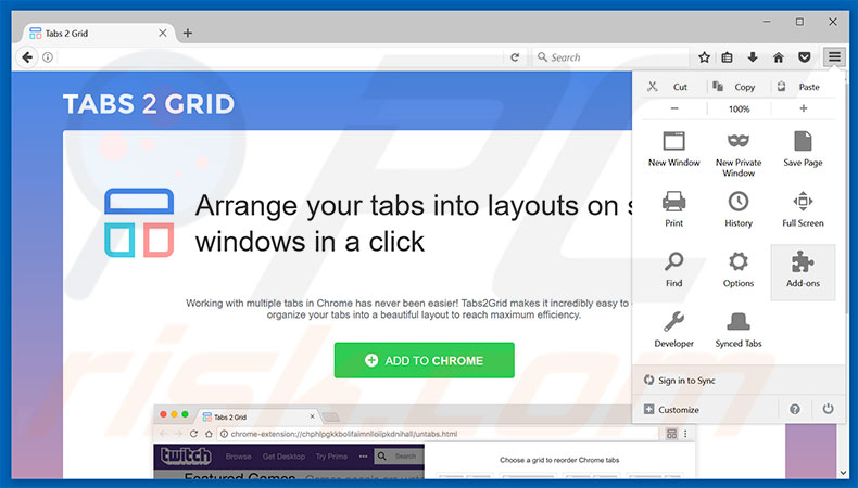 Eliminando los anuncios Tabs2Grid de Mozilla Firefox paso 1