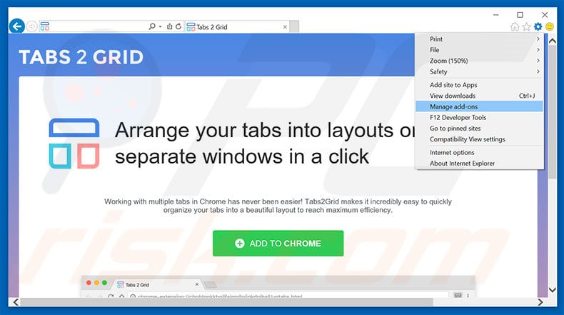 Eliminando los anuncios de Tabs2Grid de Internet Explorer paso 1