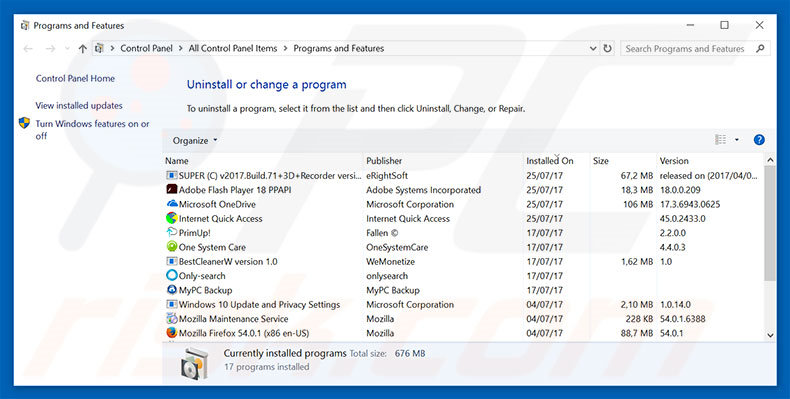 desinstalar el software publicitario Warning! Your Windows Computer Has Been Blocked desde el panel de control