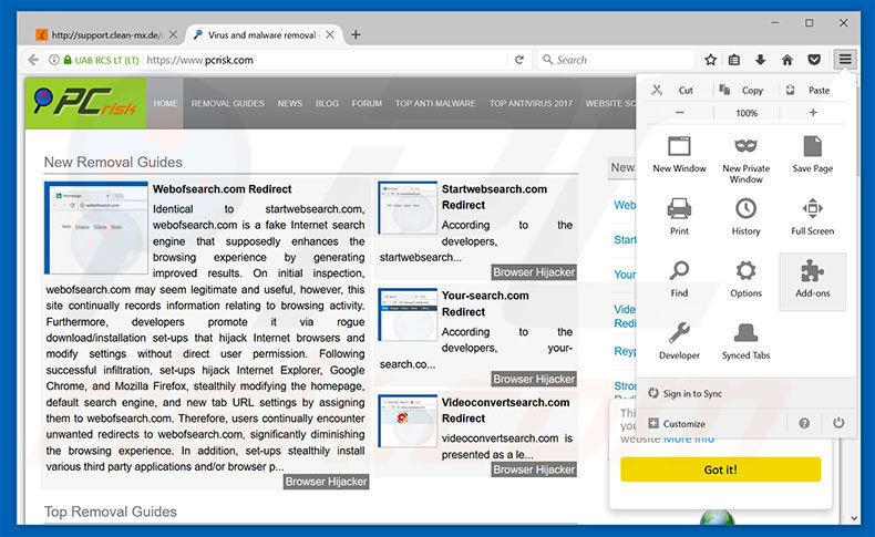 Eliminando anuncios de Warning - Your Computer Is Infected! en Mozilla Firefox paso 1