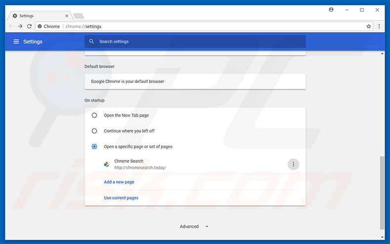 Eliminando chromesearch.today de la página de inicio de Google Chrome