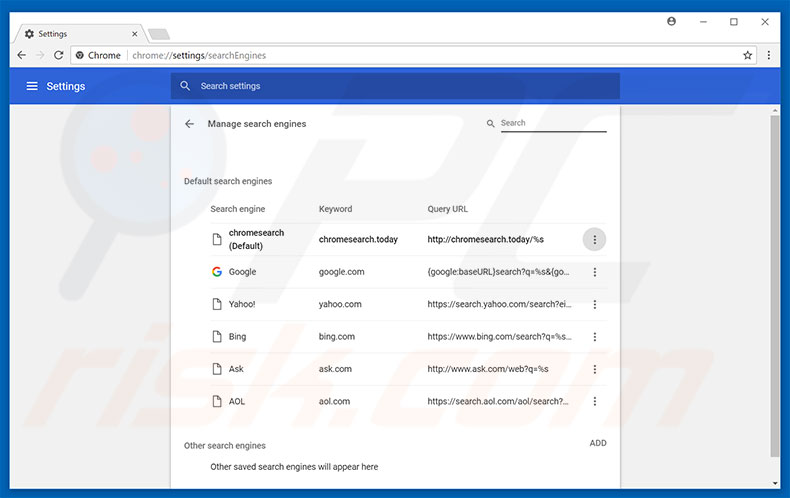 Eliminando chromesearch.today del motor de búsqueda por defecto de Google Chrome