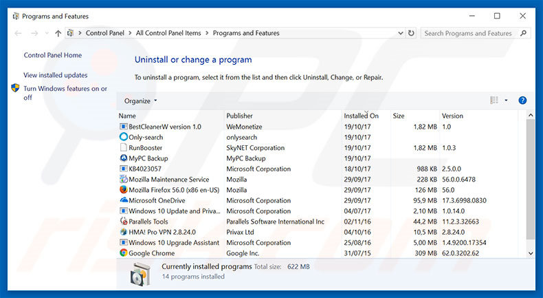 desinstalar el secuestrador de navegadores chromesearch.today desde el Panel de control