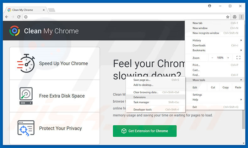 Eliminando los anuncios de Clean My Chrome de Google Chrome paso 1