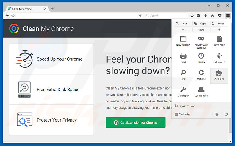 Eliminando los anuncios de Clean My Chrome de Mozilla Firefox paso 1