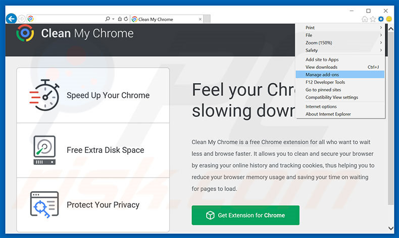 Eliminando los anuncios de Clean My Chrome de Internet Explorer paso 1