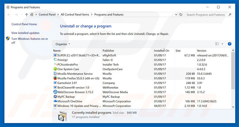 desinstalar el adware CRITICAL ALERT FROM MICROSOFT del Panel de control