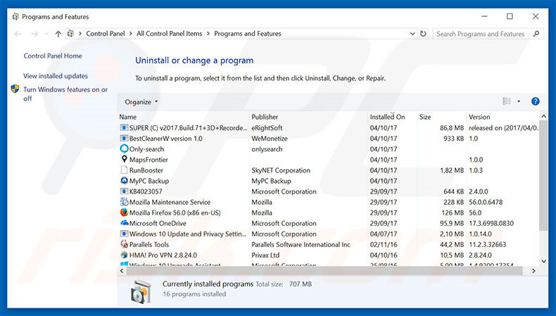 desinstalar el secuestrador de navegadores fidonav.com desde el Panel de control