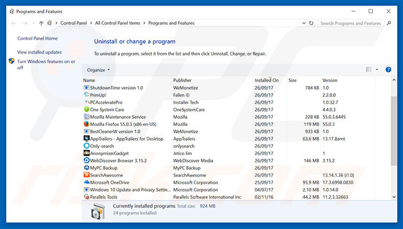 desinstalar el adware Google Security Warning del Panel de control