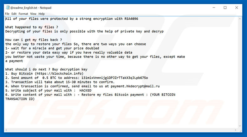 versión inglesa archivo de texto ransomware Hacked