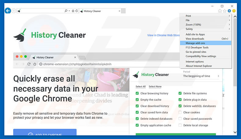 Eliminando los anuncios de History Cleaner de Internet Explorer paso 1