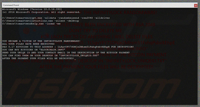 ventana emergente que se abre en InfinityLock ransomware