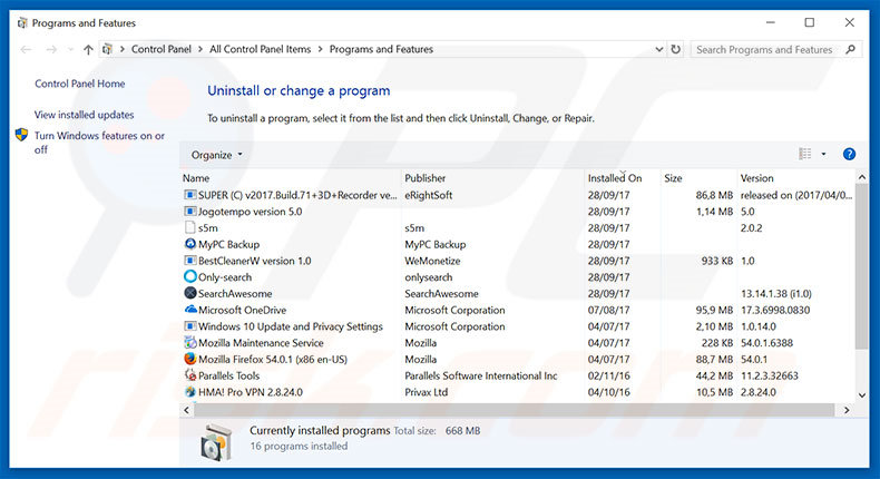 desinstalar el adware Microsoft Edge Critical ERROR del Panel de control