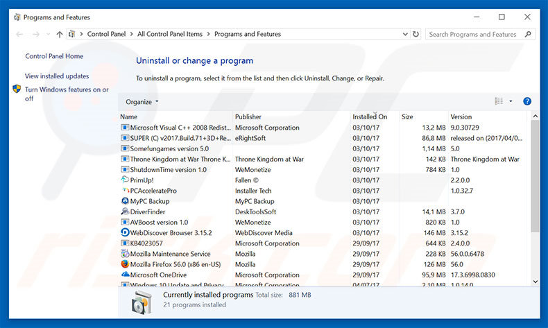 desinstalar el adware Possible Suspicious Activity del Panel de control