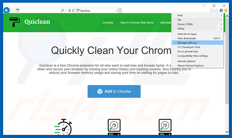 Eliminando los anuncios de Quiclean de Internet Explorer paso 1