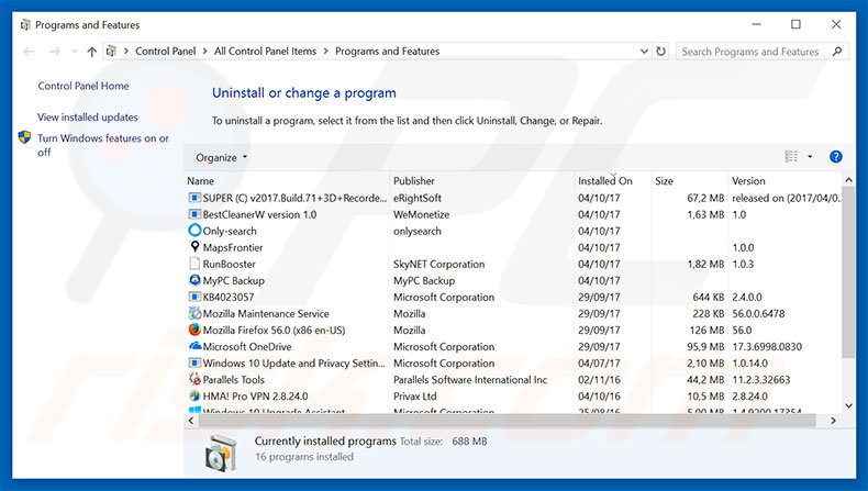 desinstalar el adware RDN_Trojan_Hacking File Detected del Panel de control