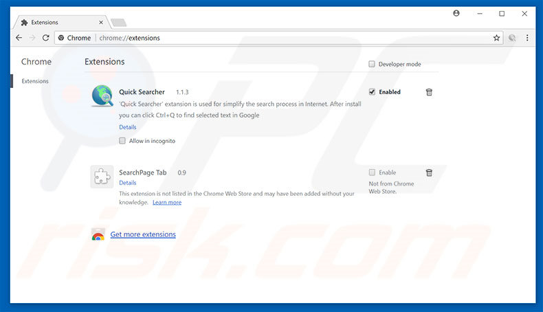 Eliminando las extensiones relacionadas con searchpage.com de Google Chrome