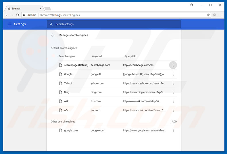 Eliminando searchpage.com del motor de búsqueda por defecto de Google Chrome