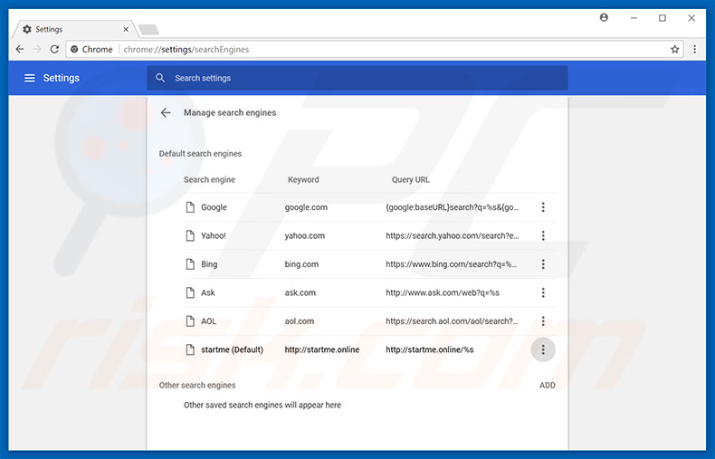 Eliminando startme.online del motor de búsqueda por defecto de Google Chrome