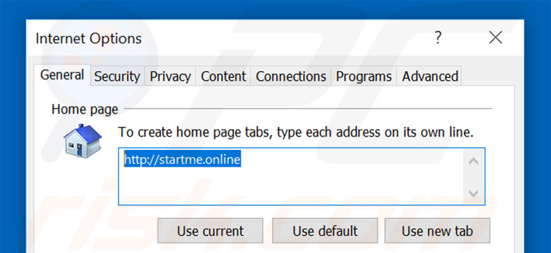 Eliminando startme.online de la página de inicio de Internet Explorer