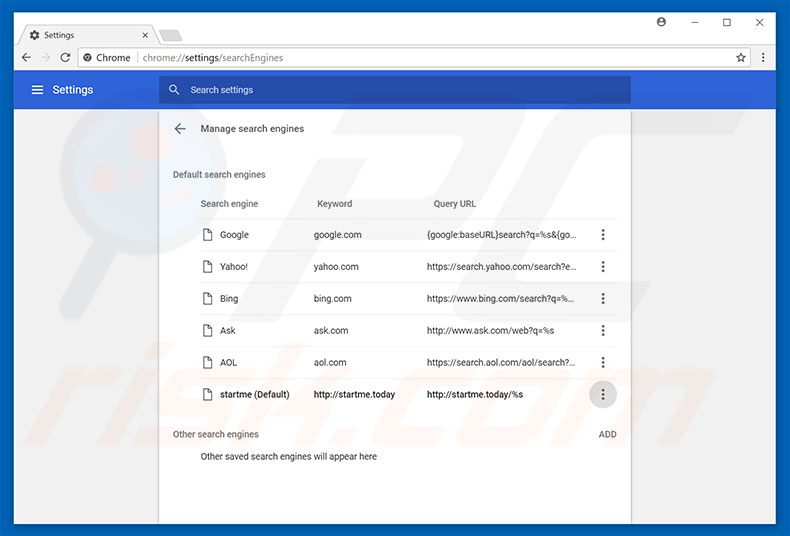 Eliminando startme.today del motor de búsqueda por defecto de Google Chrome