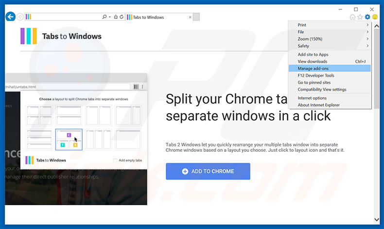 Eliminando los anuncios de Tabs To Windows de Internet Explorer paso 1