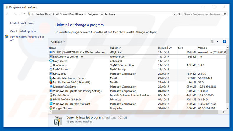 desinstalar el adware Locate Windows License Key del Panel de control