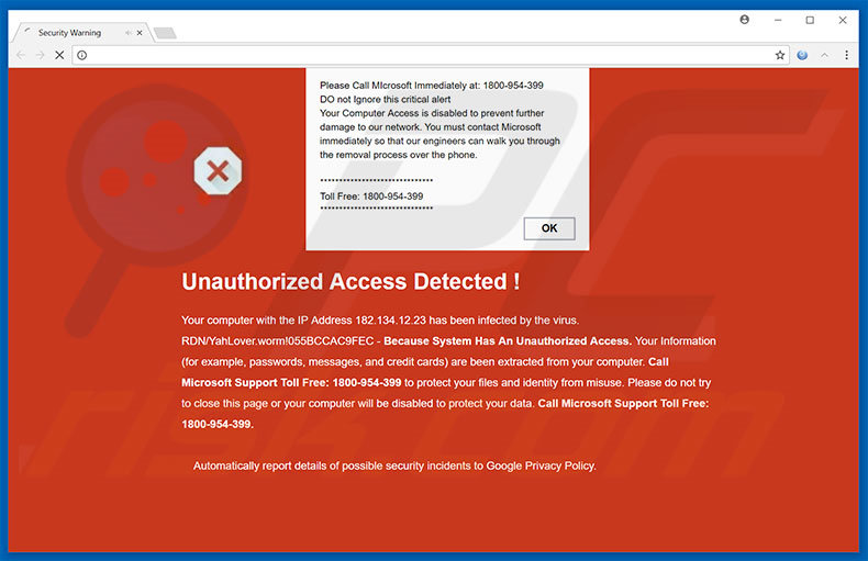 versión fraudulenta de Unauthorized Access Denied ! en Google Chrome