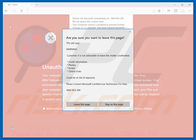 versión fraudulenta de Unauthorized Access Denied ! para Microsoft Edge