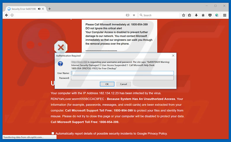 versión fraudulenta de Unauthorized Access Denied ! en Mozilla Firefox
