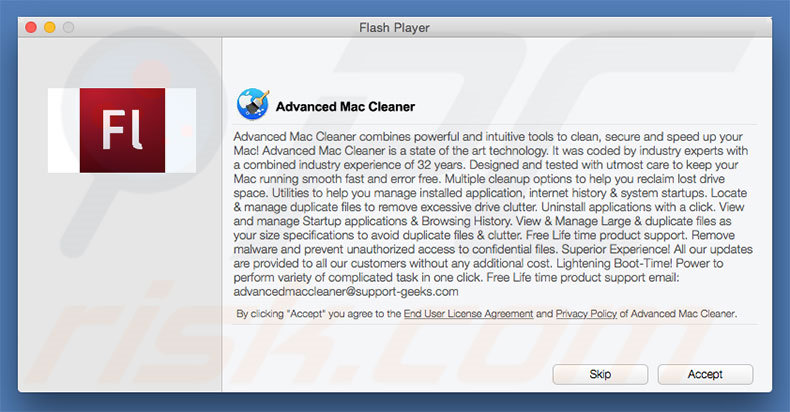 Instalador engañoso usado para promocionar Advanced Mac Cleaner