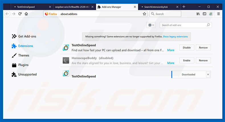 Eliminando ampxsearch.com de las extensiones de Mozilla Firefox