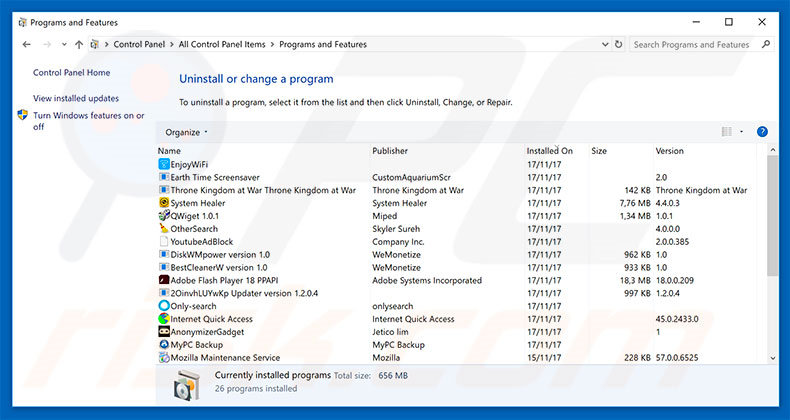 desinstalar el secuestrador de navegadores ampxsearch.com desde el Panel de control