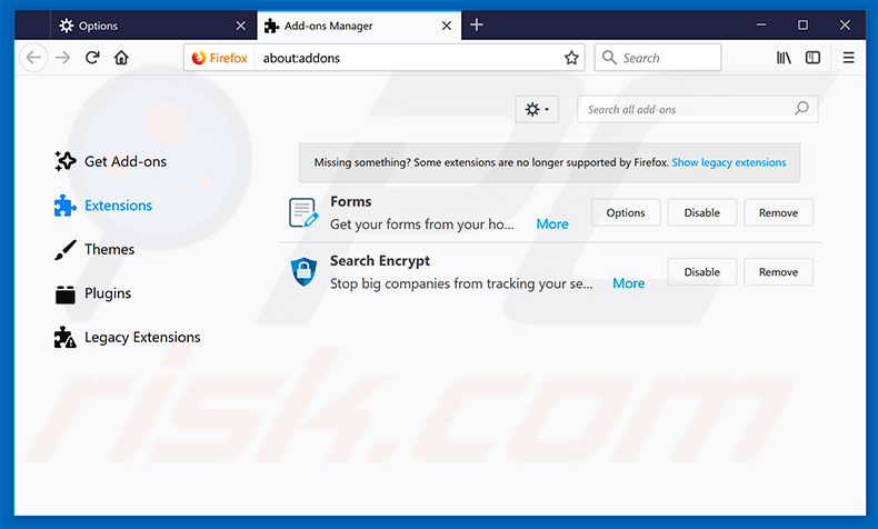 Eliminando chromesearch.club de las extensiones de Mozilla Firefox