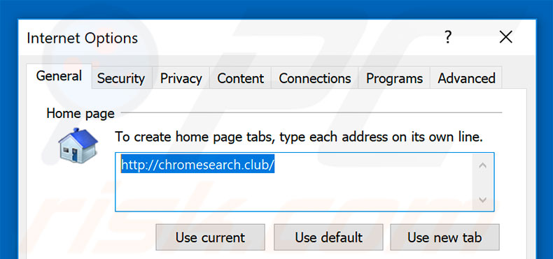 Eliminando chromesearch.club de la página de inicio de Internet Explorer