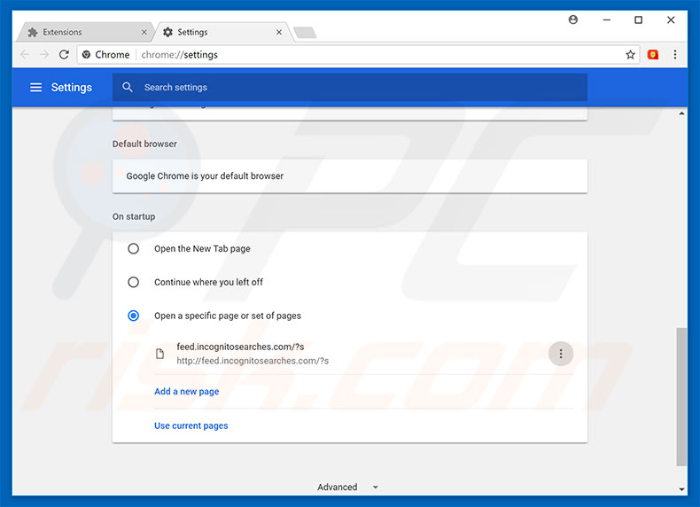 Eliminando feed.incognitosearches.com del motor de búsqueda por defecto de Google Chrome