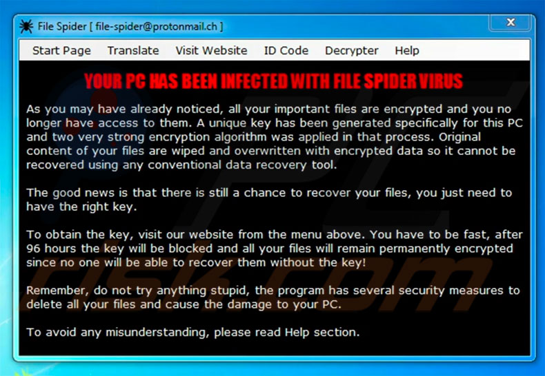 instrucciones desencriptación File Spider