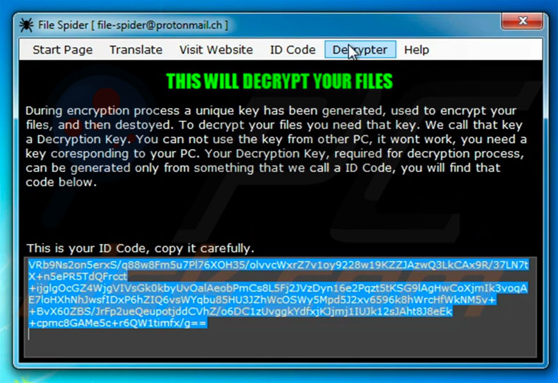 File Spider popup descifrado