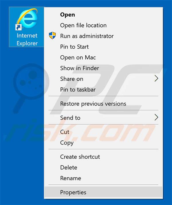 Eliminar foxsearch.me del destino del acceso directo de Internet Explorer paso 1