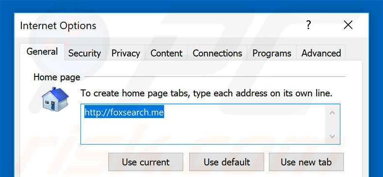 Eliminando foxsearch.me de la página de inicio de Internet Explorer