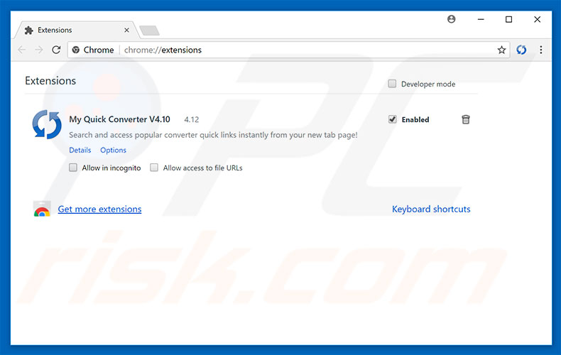 Eliminando las extensiones relacionadas con search.hmyquickconverter.com de Google Chrome