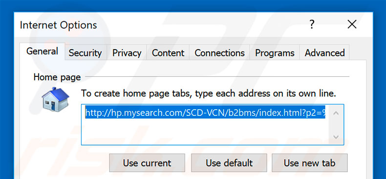 Eliminando hp.mysearch.com de la página de inicio de Internet Explorer
