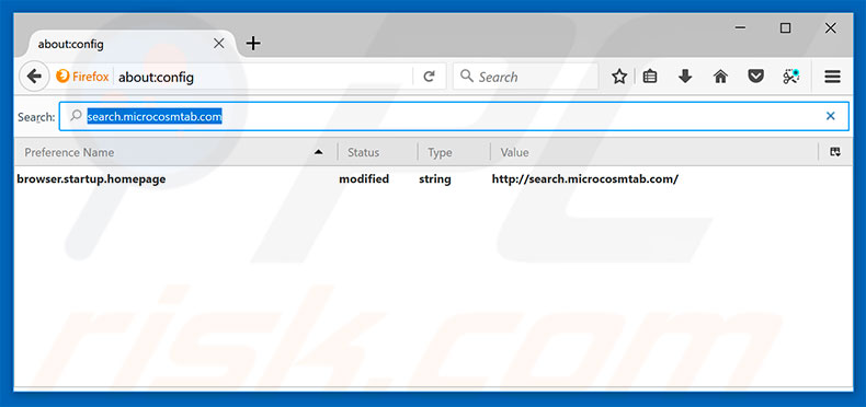 Eliminar search.microcosmtab.com del motor de búsqueda por defecto de Mozilla Firefox