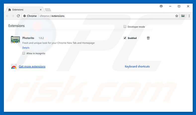Eliminando las extensiones relacionadas con photorito.me de Google Chrome