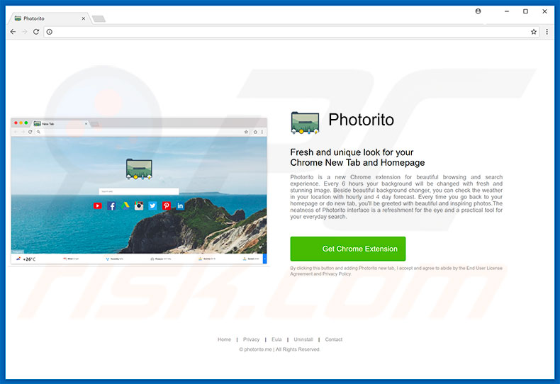 Sitio web destinado a promocionar el secuestrador de navegadores Photorito