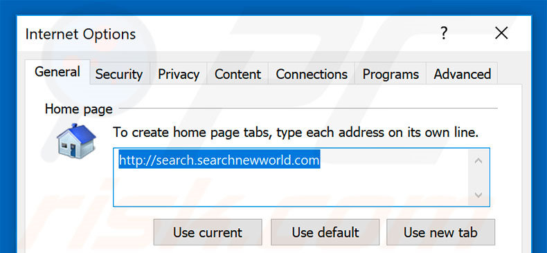 Eliminando searchnewworld.com de la página de inicio de Internet Explorer